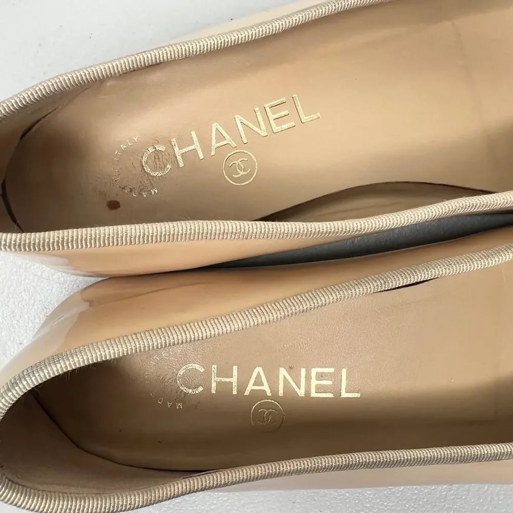 CHANEL Patent Cap Toe Ballet Flats Size 40C